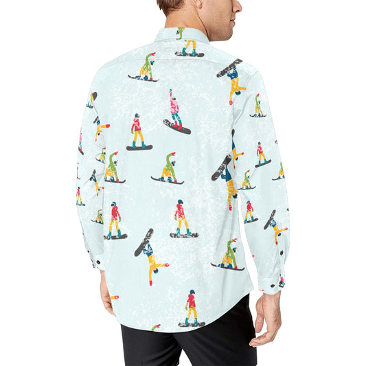 Snowboard Print Design LKS304 Men's Long Sleeve Dress Shirt