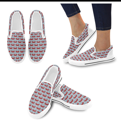 Sausage Print Design LKS301 White Slip Ons Canvas Women's Shoes
