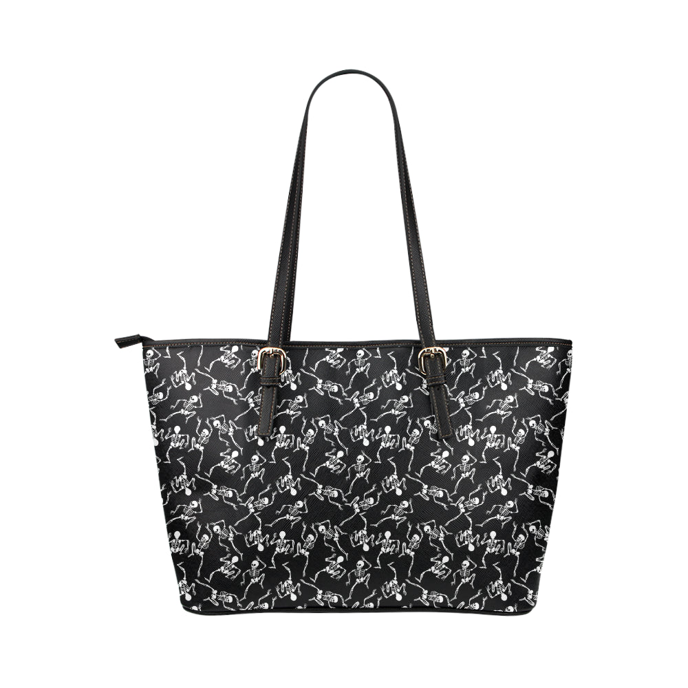 Skeleton Style Print Leather Tote Bag