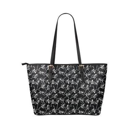Skeleton Style Print Leather Tote Bag