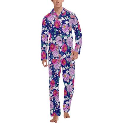 Dahlia Pattern Print Design DH013 Men's Long Pajama Set