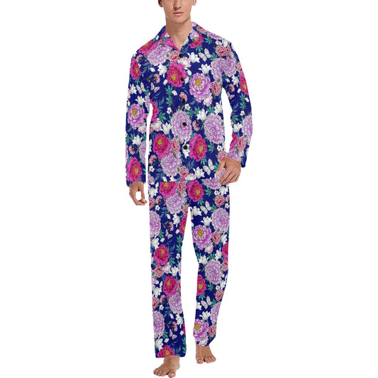 Dahlia Pattern Print Design DH013 Men's Long Pajama Set