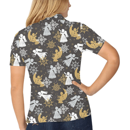 Angel Pattern Print Design 04 Women's Polo Shirt