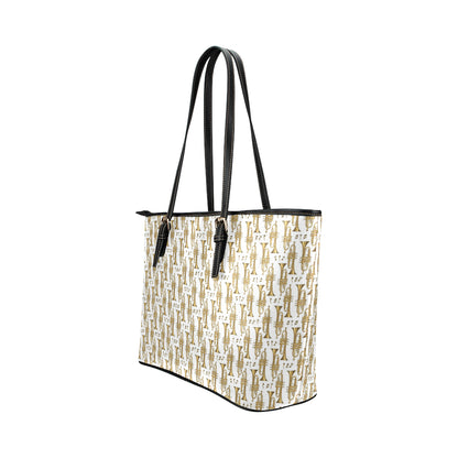 Trumpet with Music Note Print Leather Tote Bag