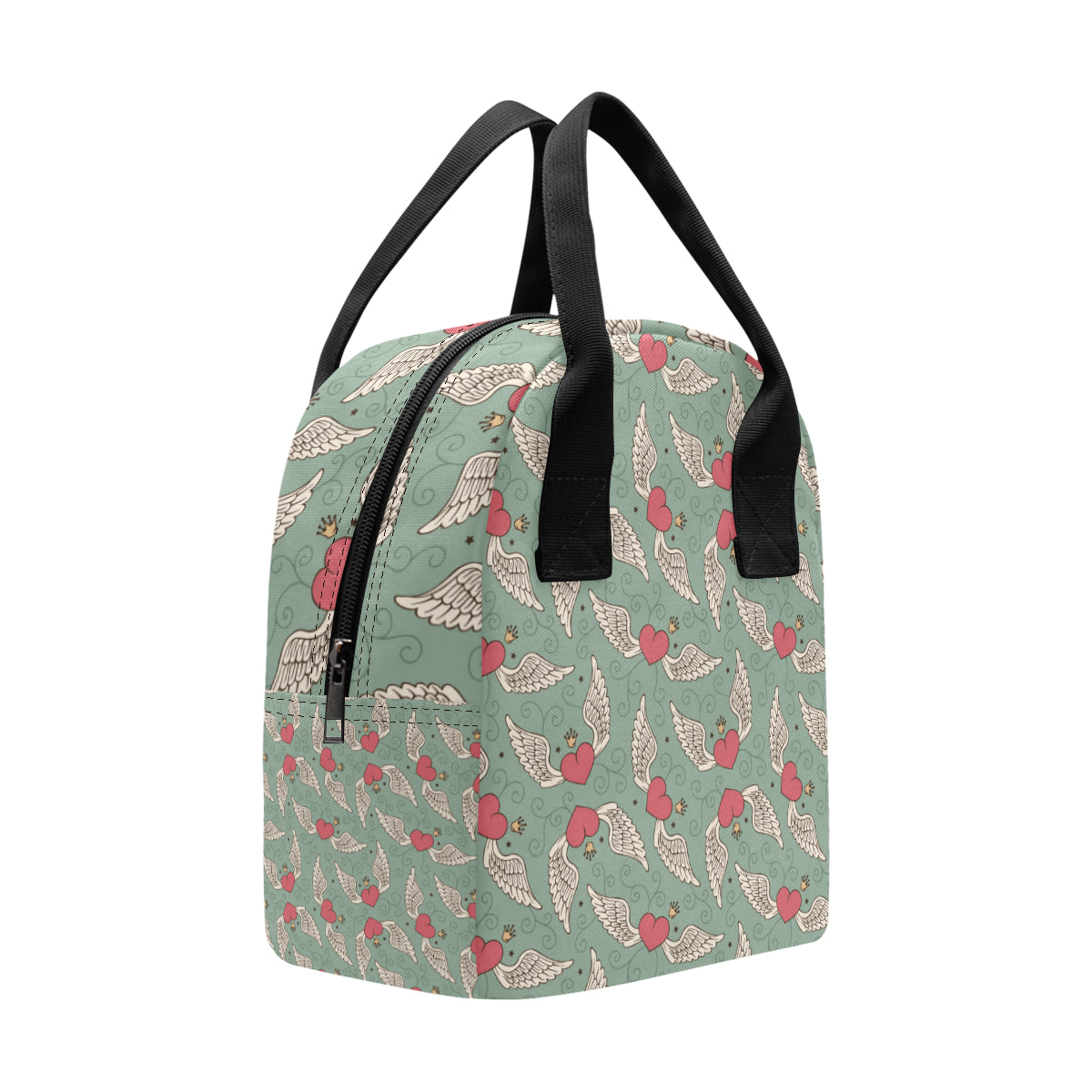 Angel Wings Heart Design Themed Print Insulated Lunch Bag