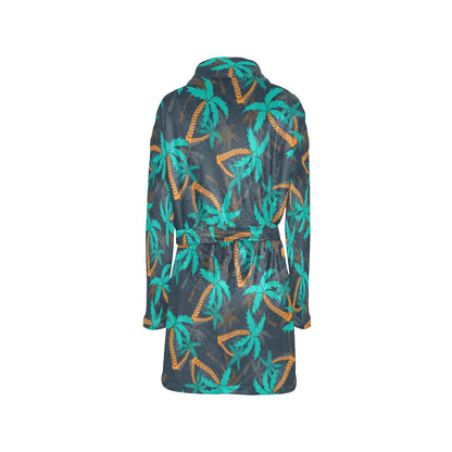 Palm Tree Pattern Print Design PT01 Women's Fleece Robe