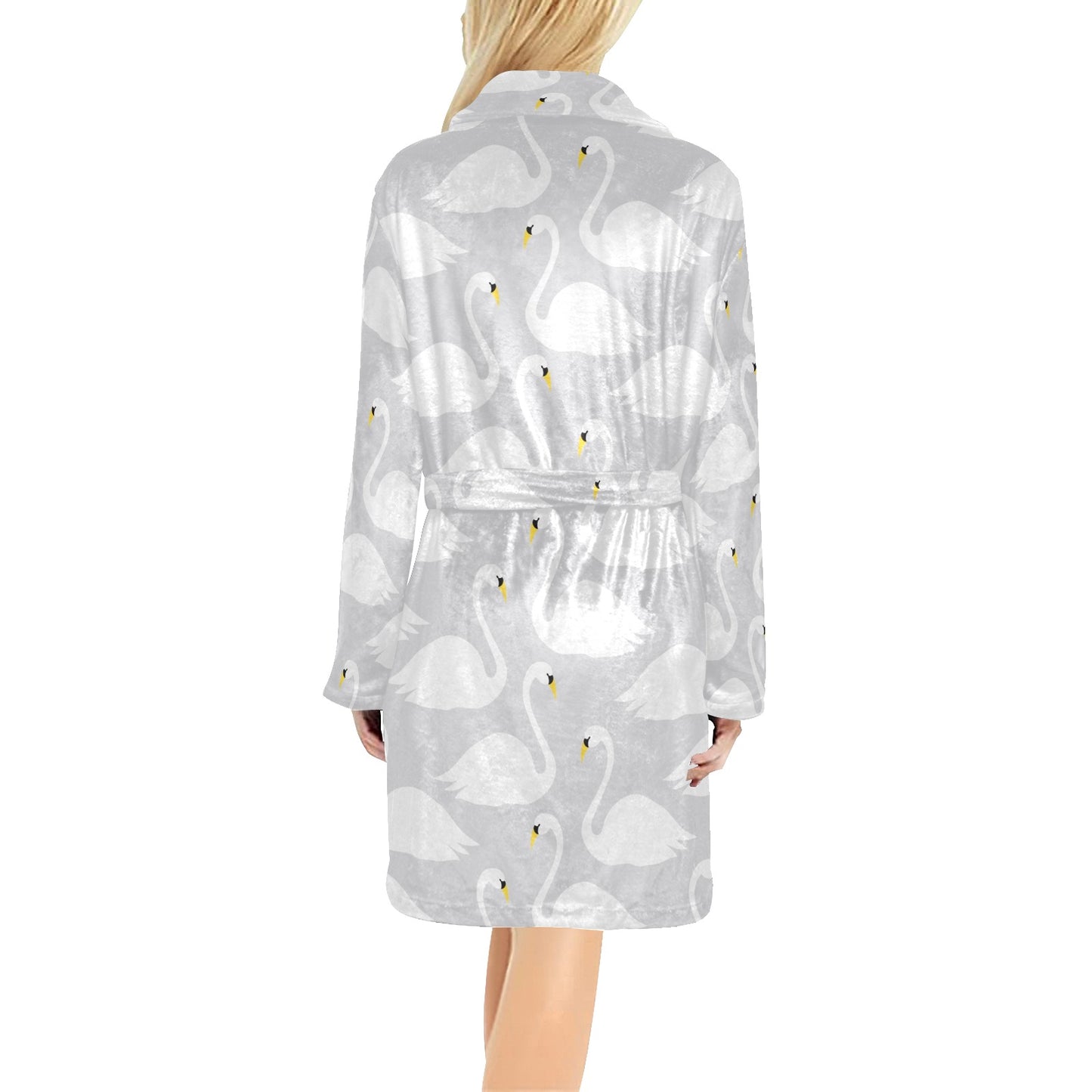 Swan Pattern Print Design 02 Women's Fleece Robe