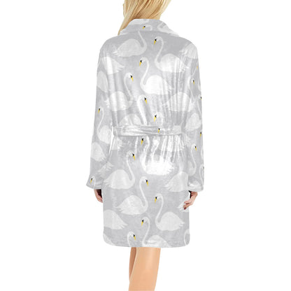 Swan Pattern Print Design 02 Women's Fleece Robe