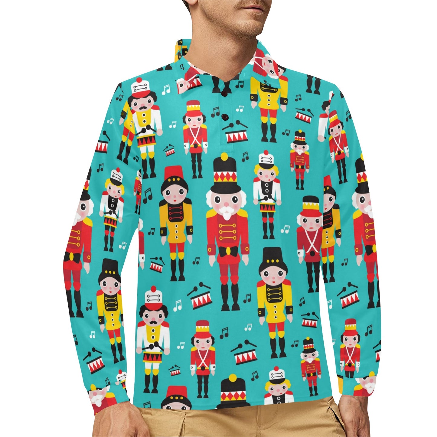 Nutcracker Pattern Print Design A03 Long Sleeve Polo Shirt For Men's