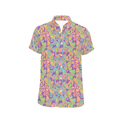 Trippy Print Design LKS306 Men Short Sleeve Button Up Shirt