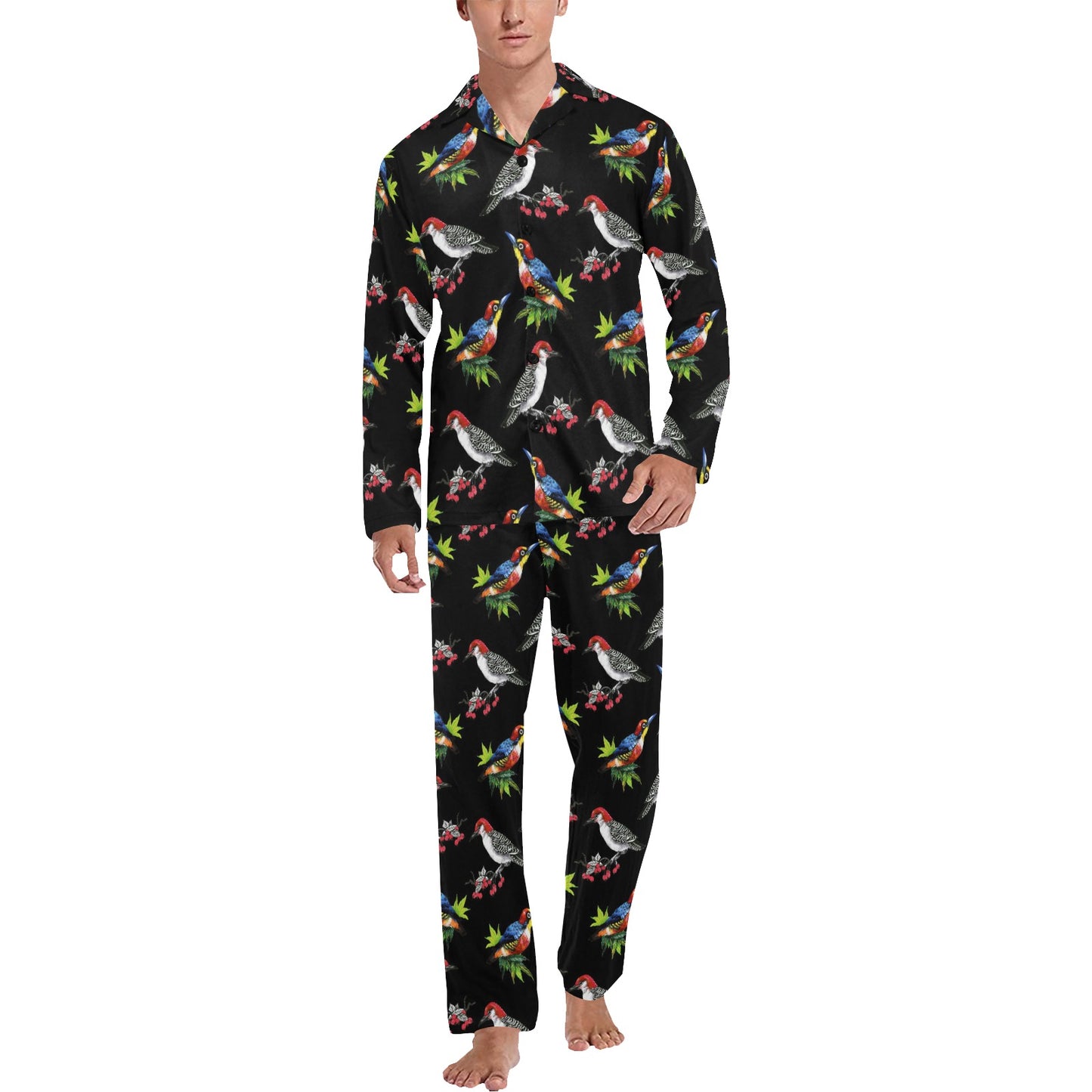 Birds Pattern Print Design 06 Men's Long Pajama Set