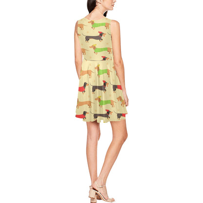 Dachshund Pattern Print Design 06 Sleeveless Dress