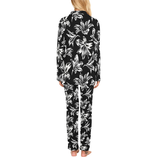 Amaryllis Pattern Print Design AL04 Women's Long Pajama Set