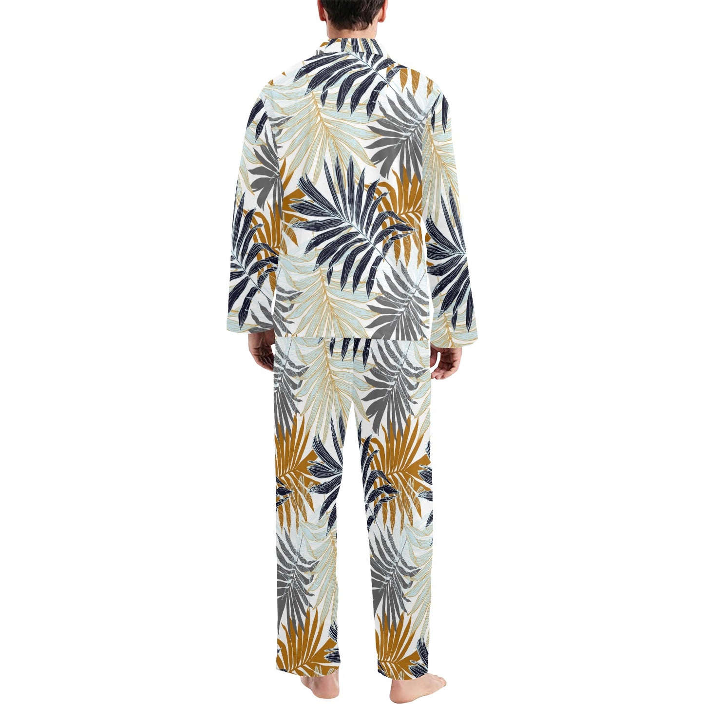 Colorful Tropical Palm Leaves Men's Long Pajama Set