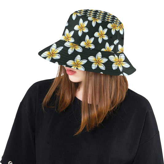 White Plumeria Pattern Print Design PM022 Unisex Bucket Hat