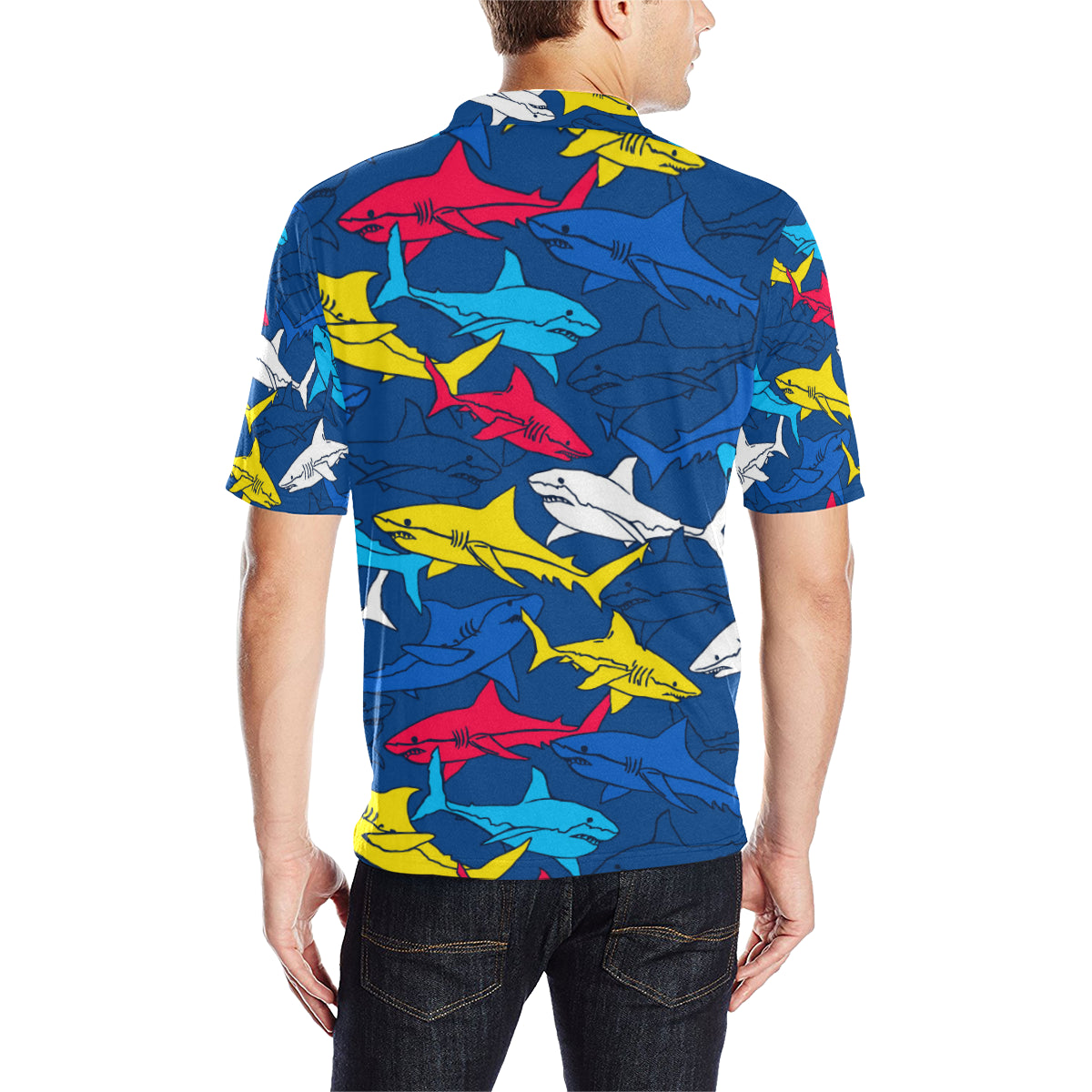 Shark Color Pattern Men Polo Shirt