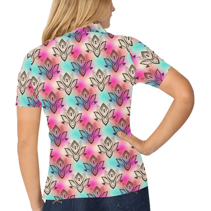 lotus Boho Pattern Print Design LO02 Women's Polo Shirt