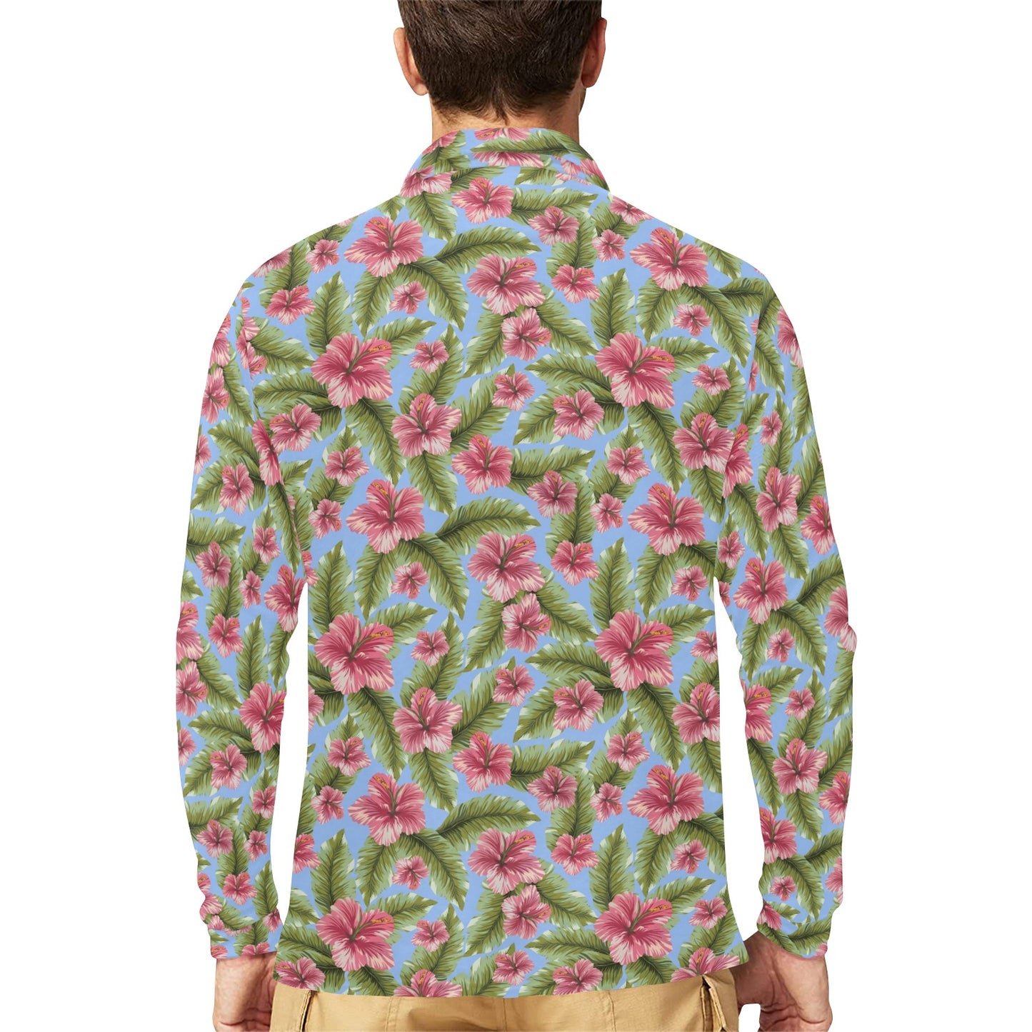 Tropical Flower Print Design LKS301 Long Sleeve Polo Shirt For Men's