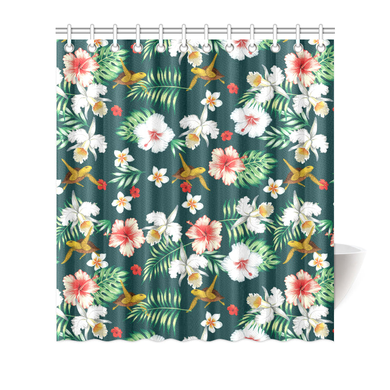 Hawaiian Flower Design with SeaTurtle Print Shower Curtain