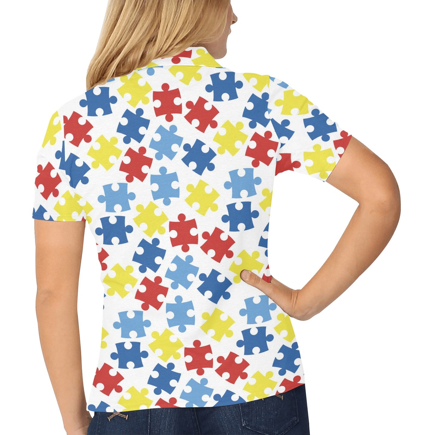 Autism Awareness Pattern Print Design 04 Women's Polo Shirt
