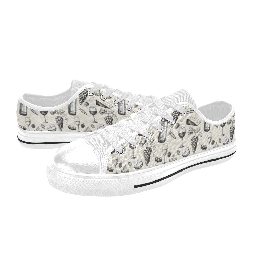 Wine Themed Print Design LKS306 Women's White Low Top Shoes