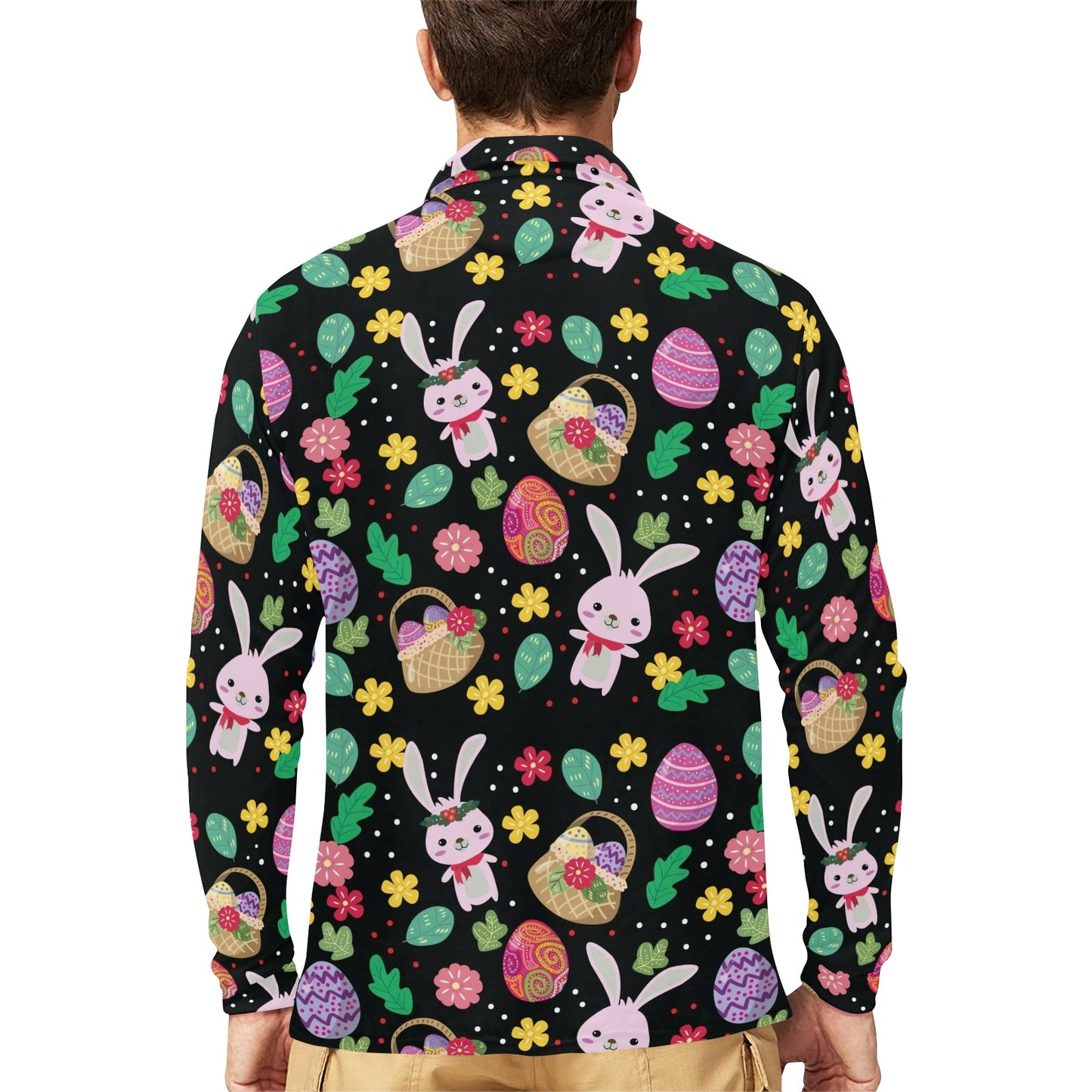 Easter Eggs Pattern Print Design RB05 Long Sleeve Polo Shirt For Men's