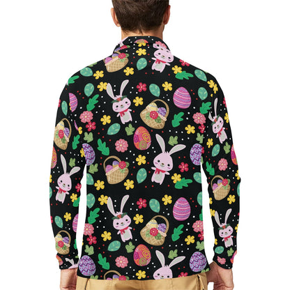 Easter Eggs Pattern Print Design RB05 Long Sleeve Polo Shirt For Men's