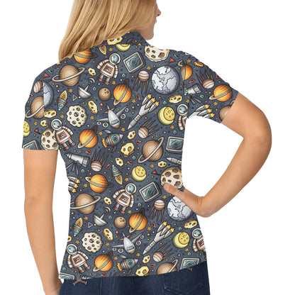 Space Pattern Print Women's Polo Shirt
