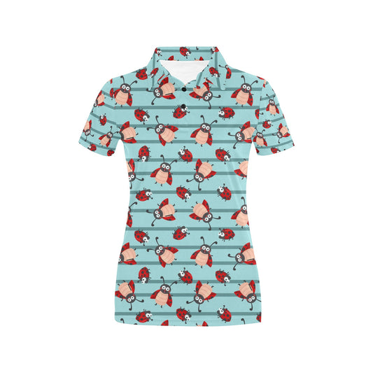 Ladybug Happy Print Pattern Women's Polo Shirt