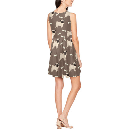 Pug Pattern Print Design A02 Sleeveless Dress