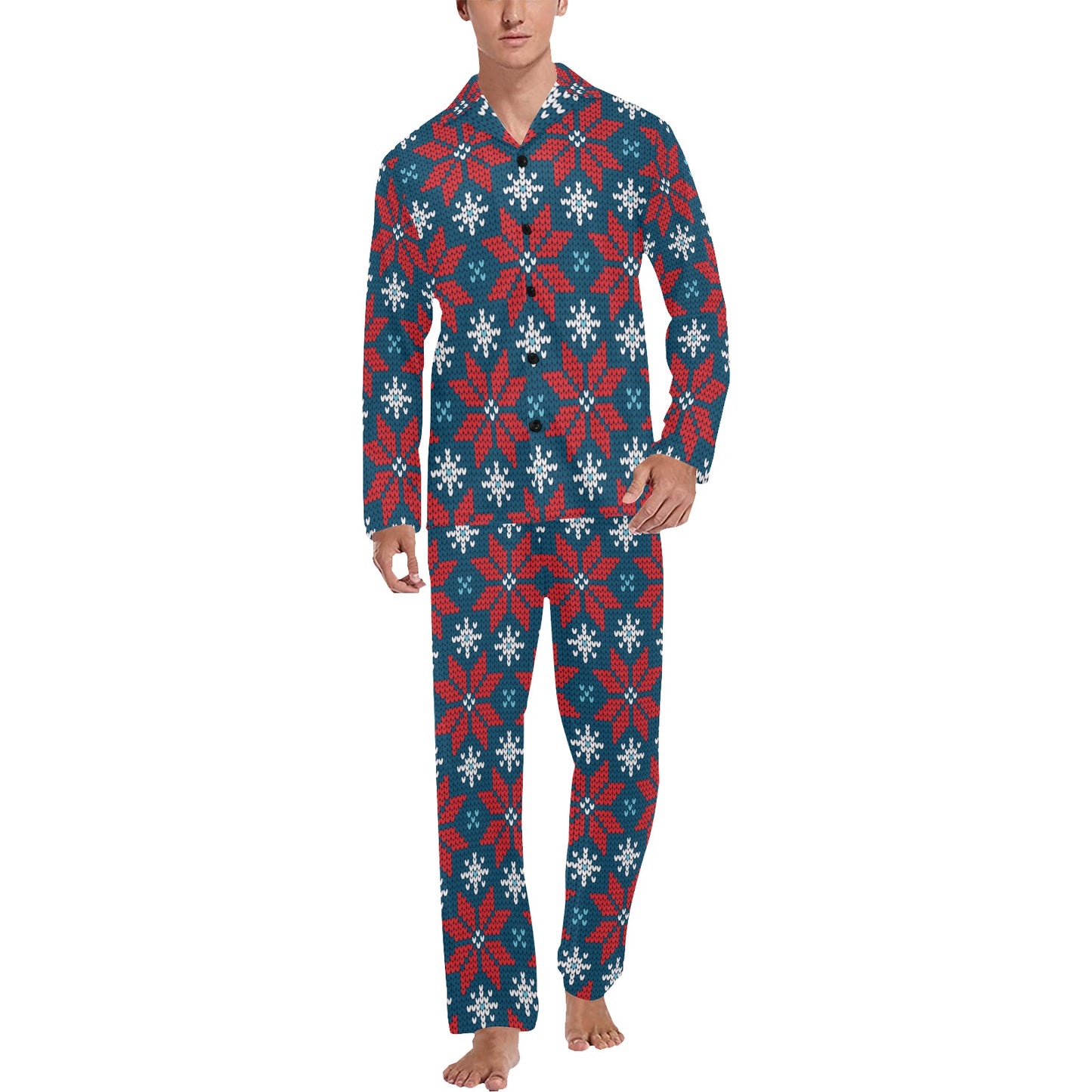 Poinsettia Pattern Print Design A02 Men's Long Pajama Set