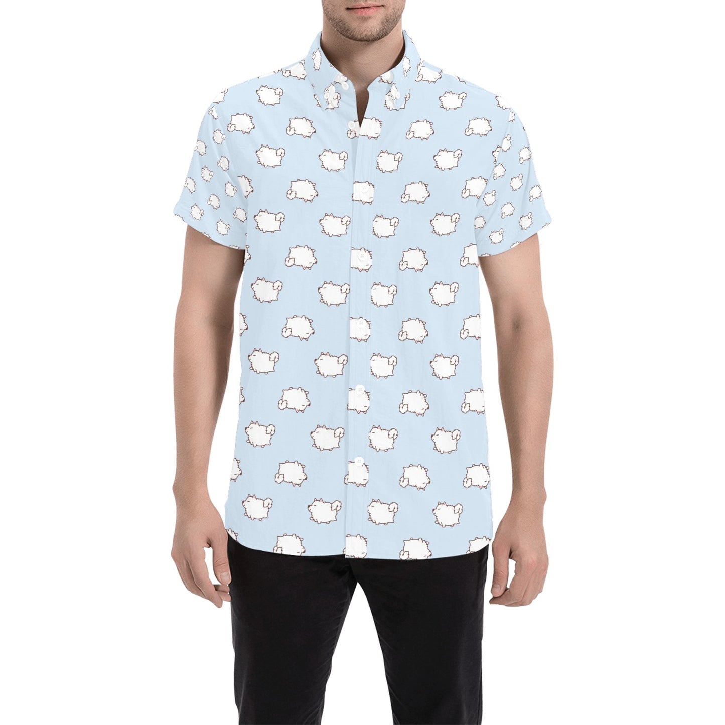 Samoyeds Print Design LKS301 Men Short Sleeve Button Up Shirt