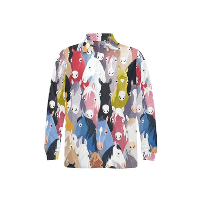 Colorful Horse Pattern Long Sleeve Polo Shirt For Men's