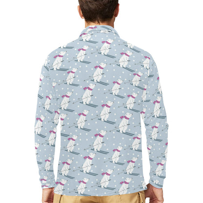 Ski Print Design LKS307 Long Sleeve Polo Shirt For Men's