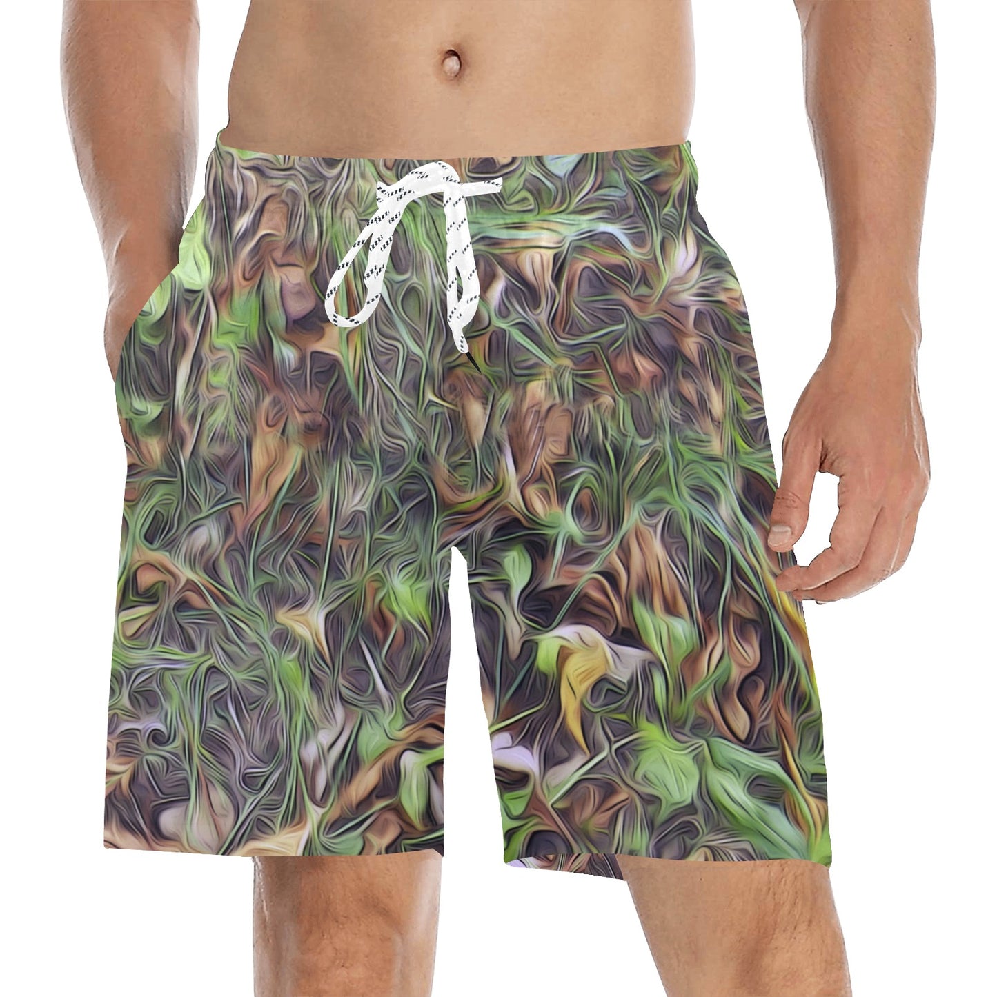 Camouflage Realistic Tree Print Men's Swim Trunks Beach Shorts