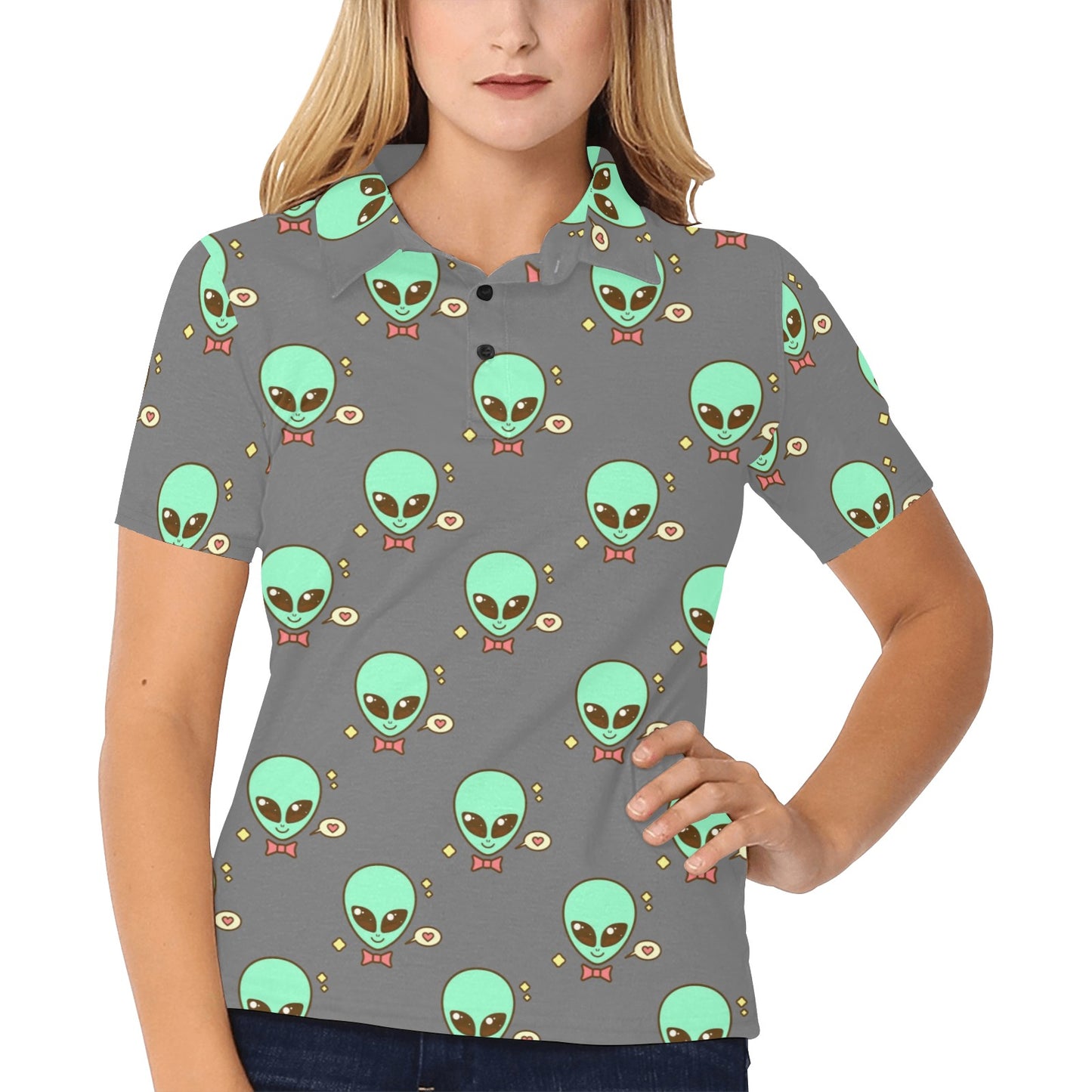 Alien Pattern Print Design 02 Women's Polo Shirt