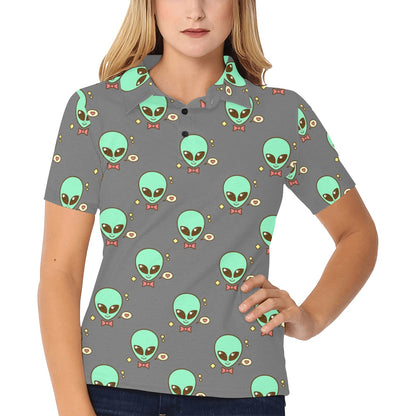 Alien Pattern Print Design 02 Women's Polo Shirt