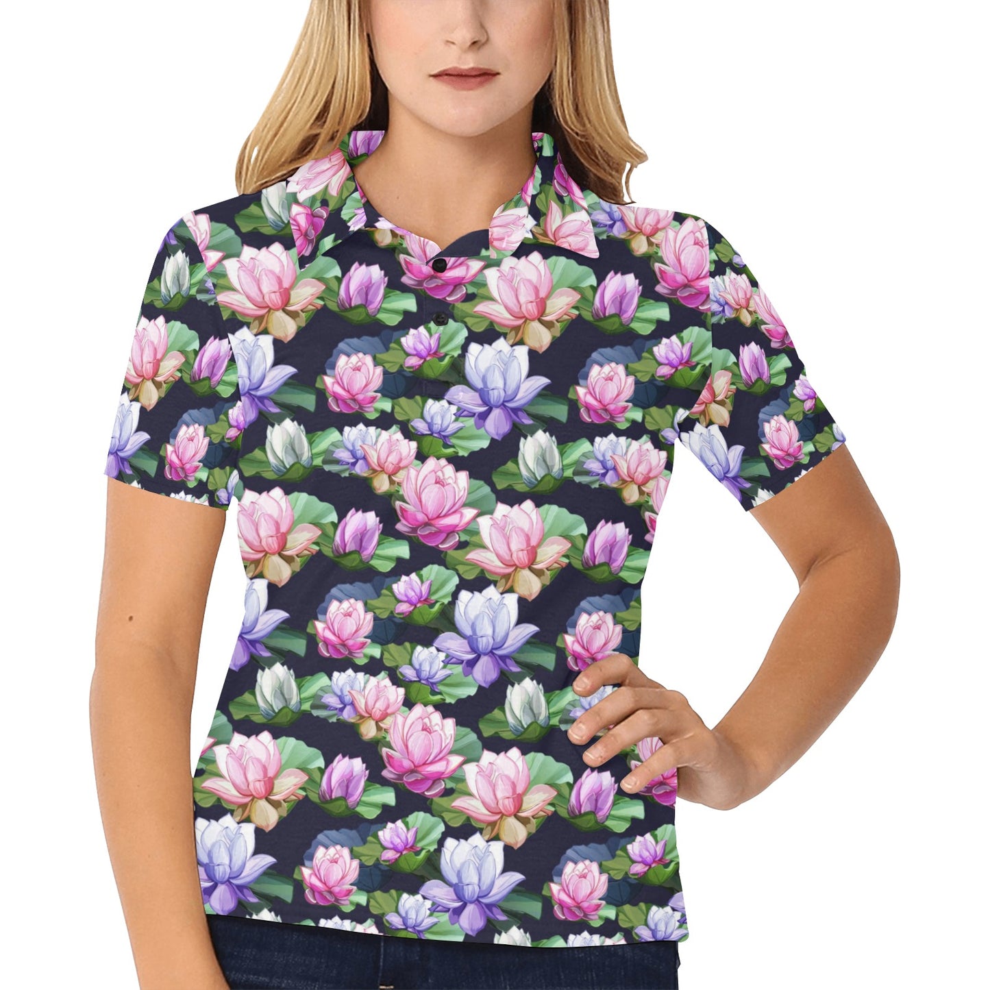 Lotus Flower Print Design Women's Polo Shirt