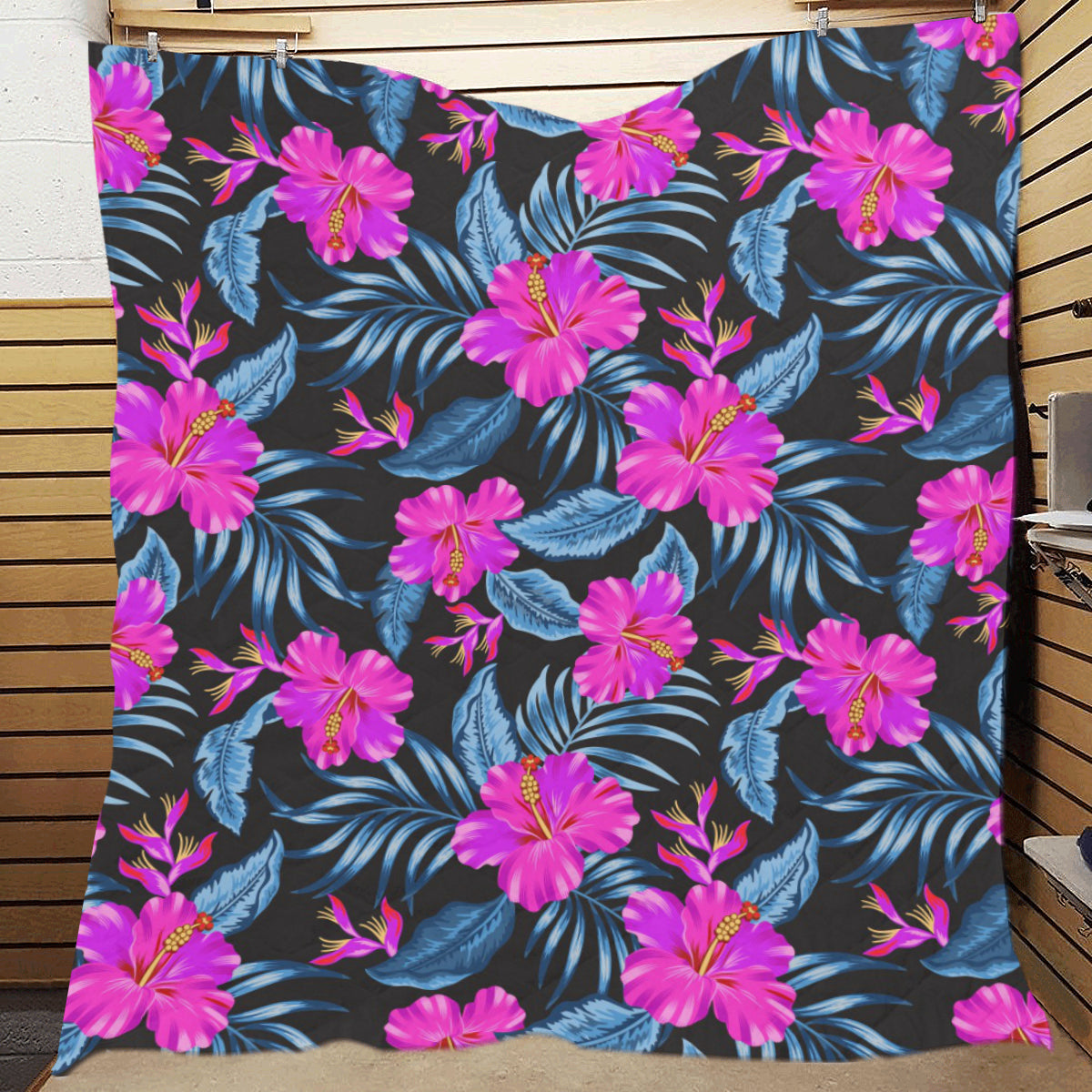 Neon Pink Hibiscus Pattern Print Design HB015 Premium Quilt