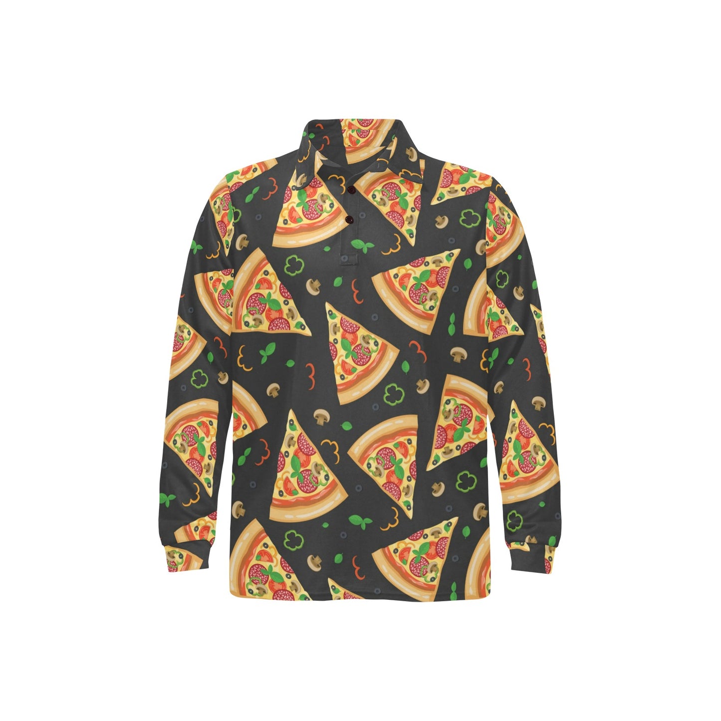 Pizza Pattern Print Design A02 Long Sleeve Polo Shirt For Men's