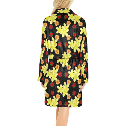 Yellow Plumeria Pattern Print Design PM04 Women's Fleece Robe