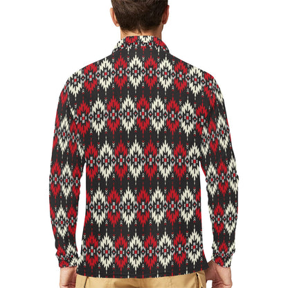 Southwestern Pattern Long Sleeve Polo Shirt For Men's