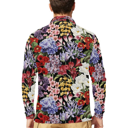 Summer Floral Pattern Print Design SF04 Long Sleeve Polo Shirt For Men's
