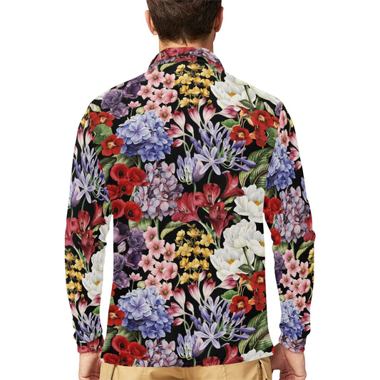 Summer Floral Pattern Print Design SF04 Long Sleeve Polo Shirt For Men's