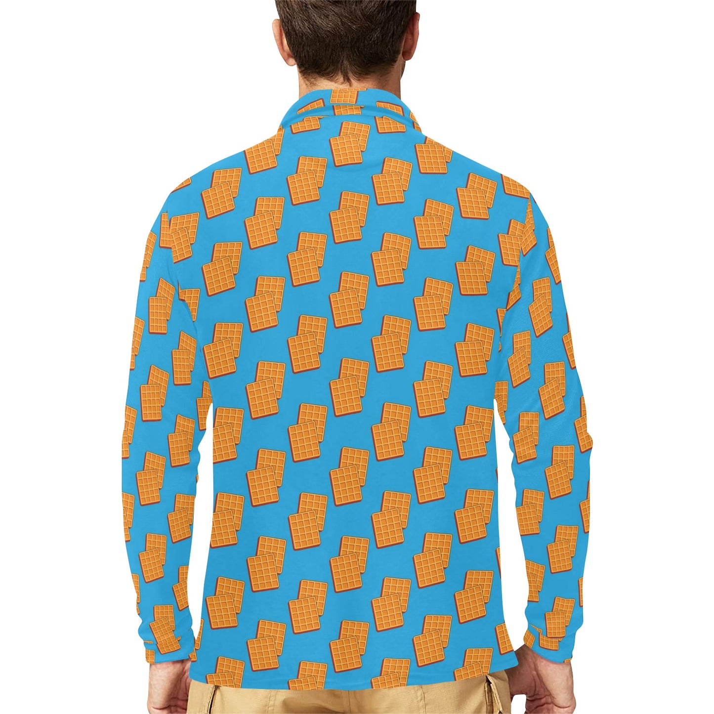 Waffle Print Design LKS304 Long Sleeve Polo Shirt For Men's
