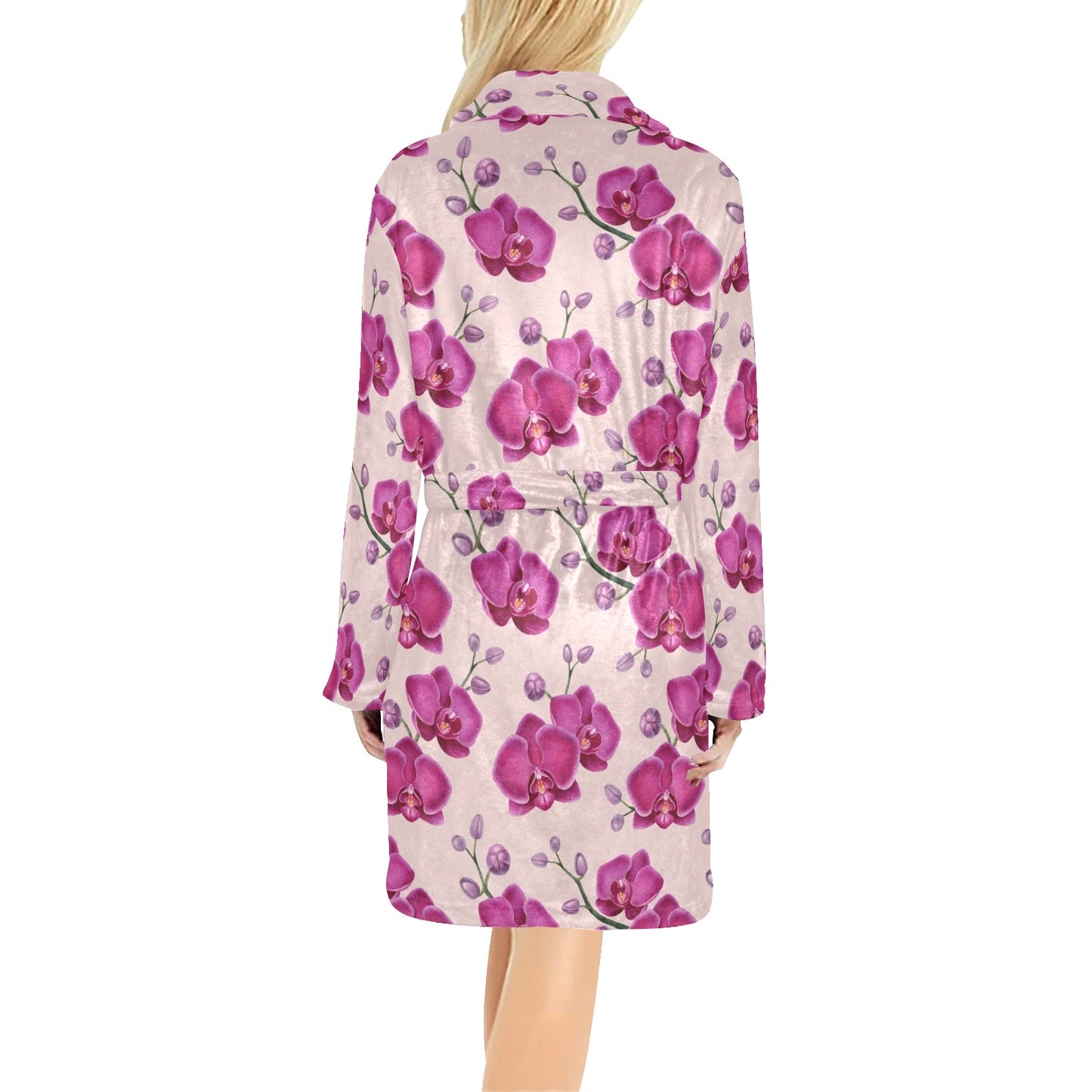 Orchid Purple Pattern Print Design OR04 Women's Fleece Robe