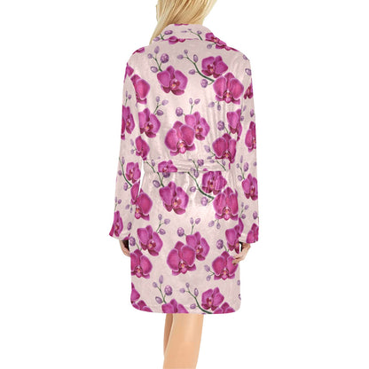 Orchid Purple Pattern Print Design OR04 Women's Fleece Robe