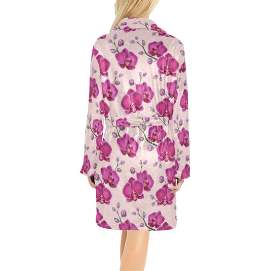 Orchid Purple Pattern Print Design OR04 Women's Fleece Robe