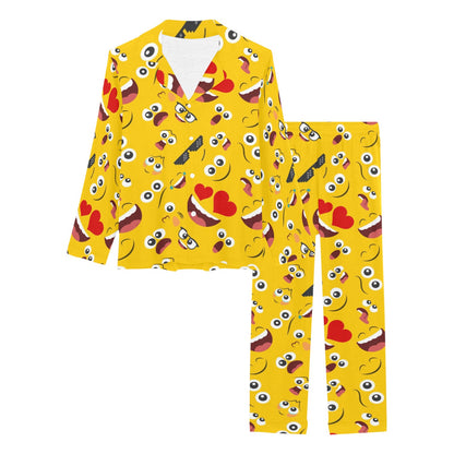 Emoji Face Print Pattern Women's Long Pajama Set