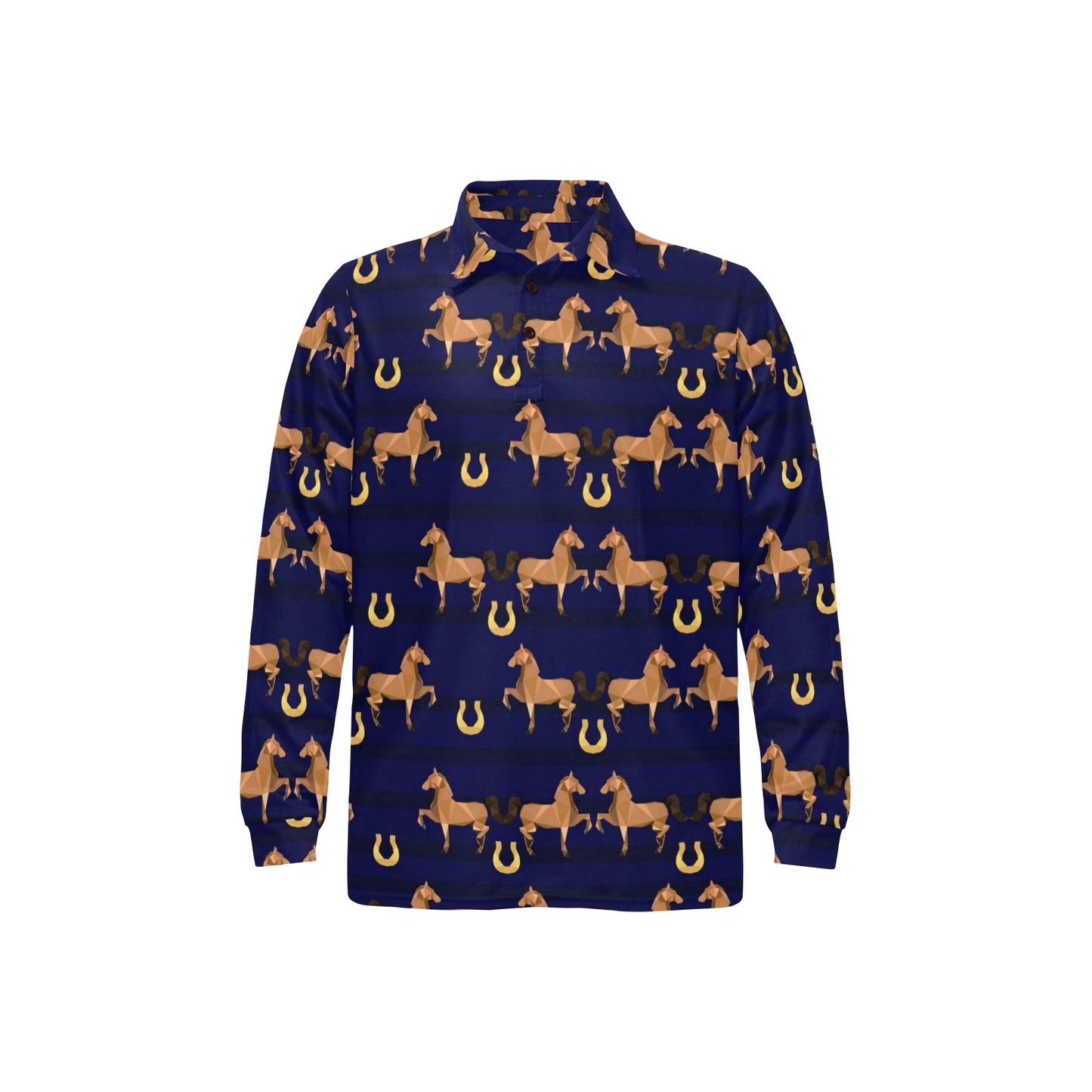 Horse Luxury Themed Pattern Print Long Sleeve Polo Shirt For Men's